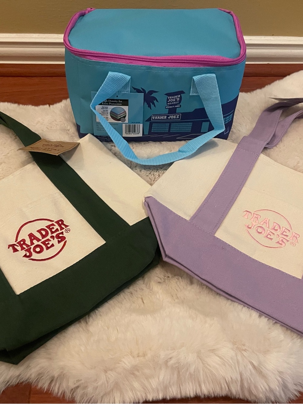 2 Trader Joe’s Mini Canvas Tote Bags &  1Mini Insulated Bag &1Bonus Reusable Bag